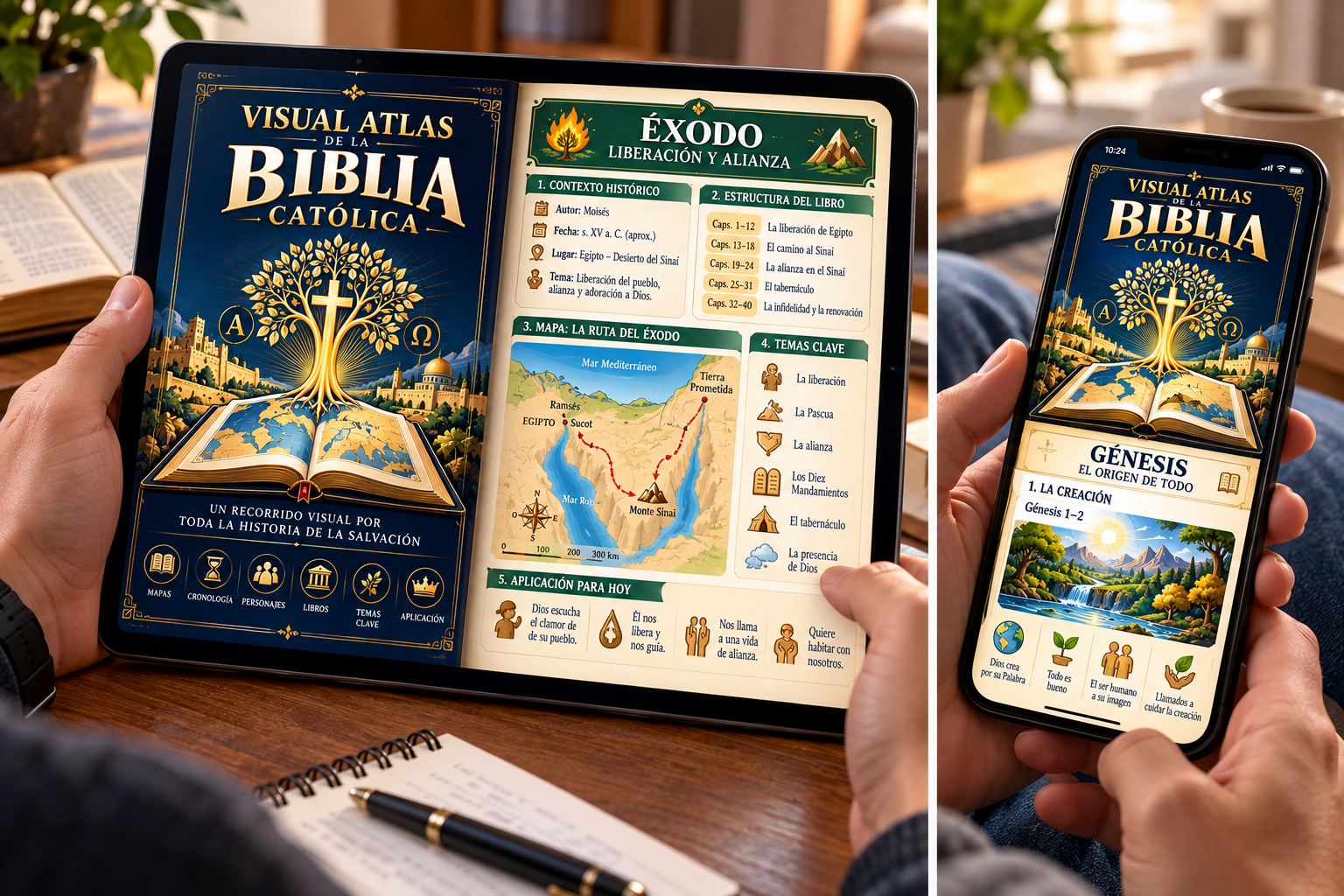 El Atlas Visual abierto en una tablet y en un celular